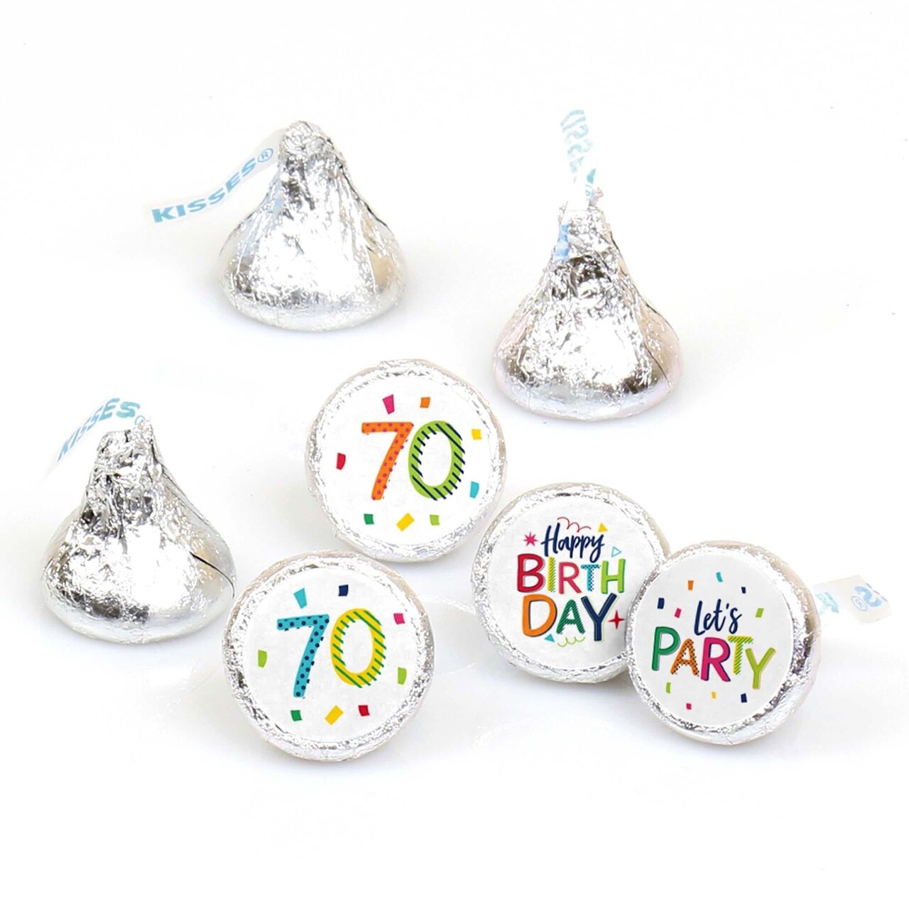 Big Dot of Happiness 70th Birthday - Cheerful Happy Birthday - Seventieth Round Candy Sticker Favors - Labels Fits Chocolate Candy (1 sheet of 108)